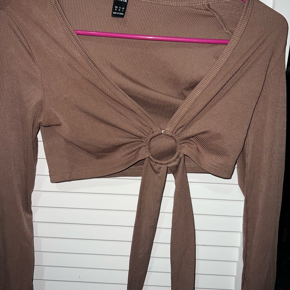 Shein wrap around tan/brown top in small
